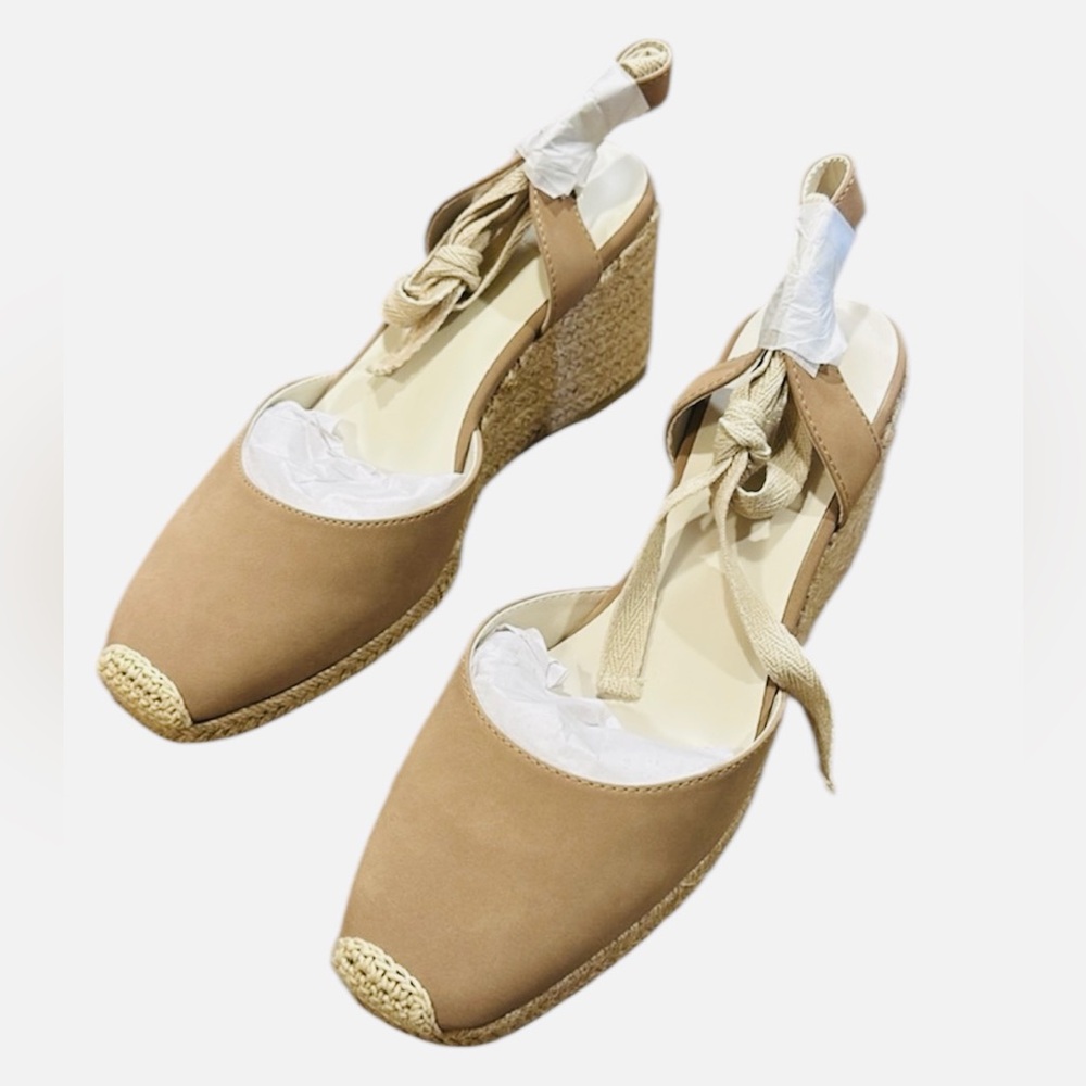 Oasis Society Espadrille Wedge Size 10 Cedar Wood Closed Toe Lace Up Open Back - Picture 4 of 14